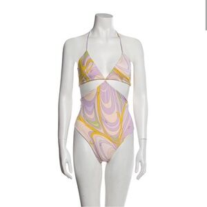 Emilio Pucci Pastel Swirl Cutout One-Piece - Pink, Yellow, Green